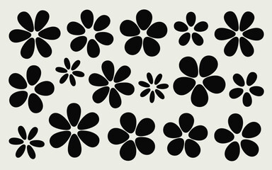 Assortment of Black Flower and Daisy Silhouettes on Light Background white