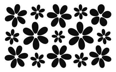 Repeating Pattern of Black Flower Silhouettes on White Background vector illustration