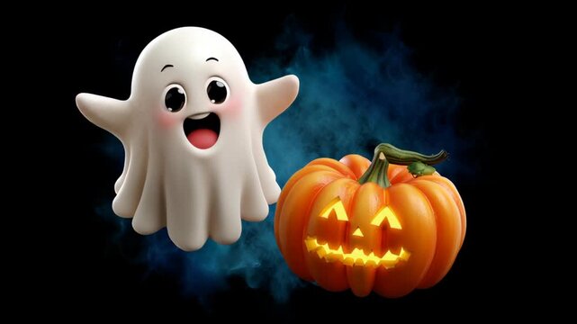 Cute ghost with a pumpkin for Halloween fun.