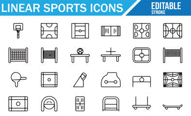 Flat linear sports icon pack – editable outline symbols for activity and fitness design projects
