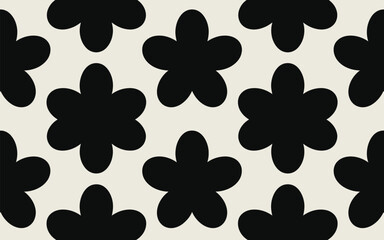 Repeating Black Abstract Flower Shapes on a Light Beige Background Seamless Pattern floral