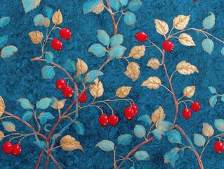 Decorative Berry Branches Turquoise Gold Artistic Pattern Festive Botanical Design Elegant Nature Motif