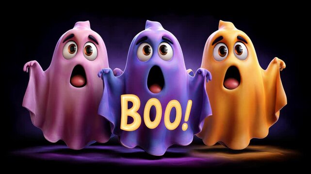 Playful cartoon ghosts in vibrant colors.
