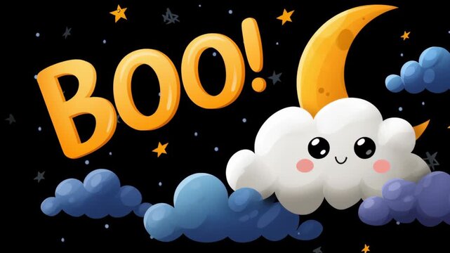 Playful Halloween design with cute clouds.