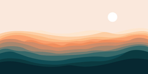 Abstract landscape poster. Nature wall decor contemporary art print, mid century mountain background. Vector illustration © siam