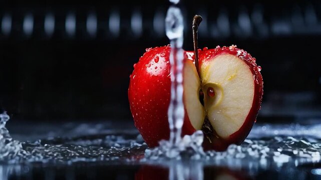 Juicy apple halves with splash effect
