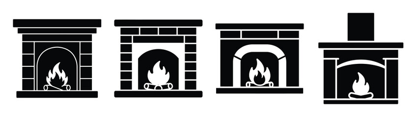 fireplace minimal silhouette silhouette vector icons collection isolated on white background.Christmas Vector Icon Set.