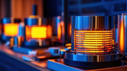 Modern electric heaters glowing warmly in a cozy interior setting with ambient lighting and decor