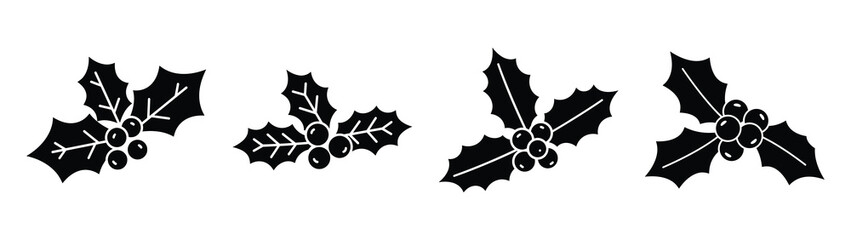 holly berry silhouette vector icons collection isolated on white background.Christmas Vector Icon Set. © Shilpy