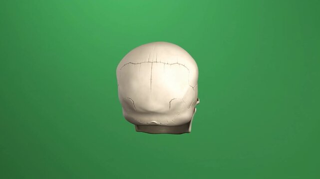 Skull study: Anatomic skull rendered in matte gray against a green background. A reminder of mortality and the beauty of anatomical structures.