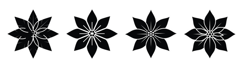poinsettia flower silhouette vector icons collection isolated on white background.Christmas Vector Icon Set.