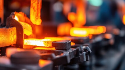 Close-up of glowing metal being forged in a workshop, showcasing the intense heat and industrial process
