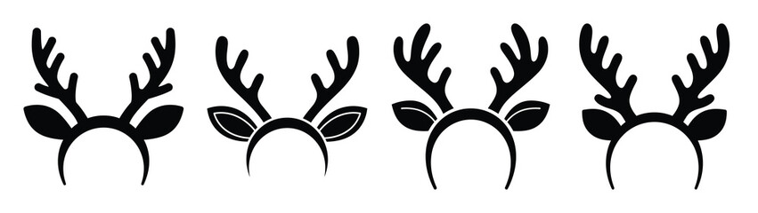 reindeer headband silhouette vector icons collection isolated on white background.Christmas Vector Icon Set. © Shilpy