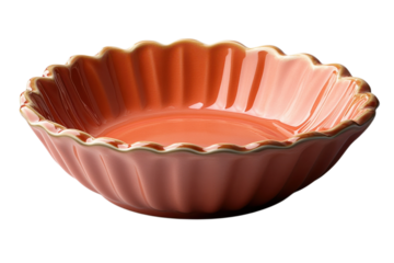 Elegant coral ceramic bowl with fluted design perfect for serving desserts or displaying decorative items on transparent background