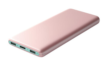 Pink power bank for charging mobile devices on the go perfect for travel and outdoor adventures use on transparent background