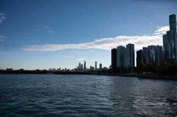 chicago skyline view at sunset