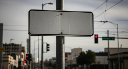 Blank canvas: Urban street scene with empty sign ready for customization