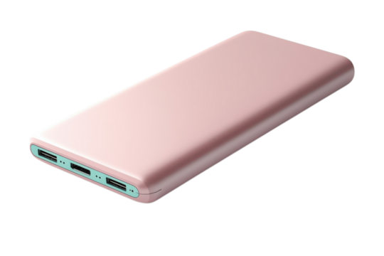 Pink power bank for charging mobile devices on the go perfect for travel and outdoor adventures use on transparent background