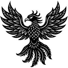 Obraz premium Black silhouette of a mythical bird with wings spread open isolated on white background