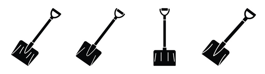 snow shovel silhouette vector icons collection isolated on white background.Christmas Vector Icon Set.
