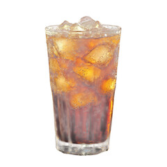 Refreshing cola beverage with ice cubes in a tall glass for a cool summer drink on transparent background