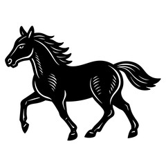 Black silhouette of a majestic horse in motion isolated on white background