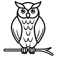 Stylized black and white owl illustration perched on a branch isolated on white background