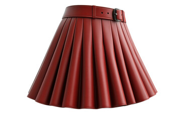 Stylish red pleated skirt with belt detail fashion apparel clothing design on transparent background