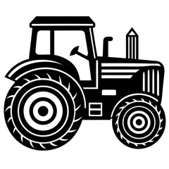 Stylized black silhouette of a farm tractor isolated on white background