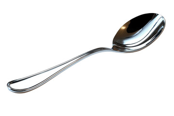 Shiny silver spoon reflecting light with smooth curves and elegant design on transparent background