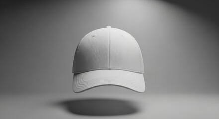 Elegant monochrome render of a baseball cap floating in a light space