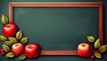 chalkboard with apple border blank space for teachera s day message or quote