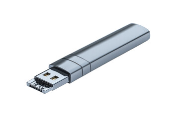 Sleek silver usb drive for data storage and transfer for technology enthusiasts on transparent background