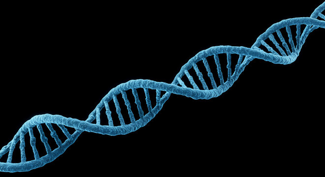 Blue dna double helix on dark background