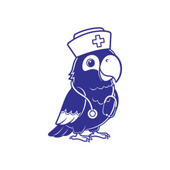 Cute Nurse Parrot with Stethoscope Vector