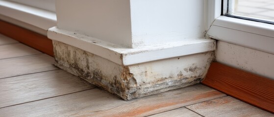 Fototapeta na wymiar Mold growth at the corner of a window in a residential room indicates moisture issues and potential damage in the home