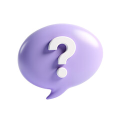 Purple speech bubble with white question mark isolated on a transparent background symbol