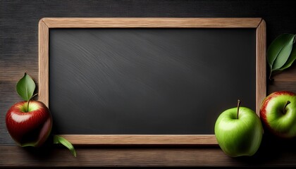 chalkboard with apple border and empty copy space for messages celebrating teachera s day