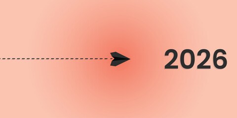 2026 goal and vision concept vector with paper airplane flying forward on pastel background, symbolizing future planning, ambition, progress, leadership, and success.
