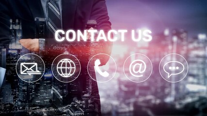 UI concept for contact us section showing icons for email, web, phone, and message. Contact and support icons help streamline business communication and improve customer contact experience. Muxer