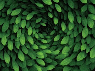 Naklejka premium Abstract Green Leaf Vortex Pattern - Dynamic Swirling Foliage Tunnel with Rich Tones and Textured Veins, Organic Nature Background