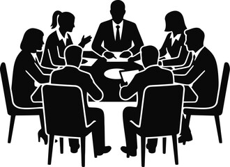 Business silhouette vector of team at meeting