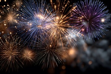 Obraz premium Golden and Blue Fireworks on a Dark Night