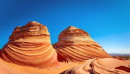striped sandstone rock formation under clear blue sky desert landscape