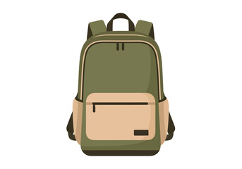 Olive Green and Beige Backpack Illustration for School or Travel.