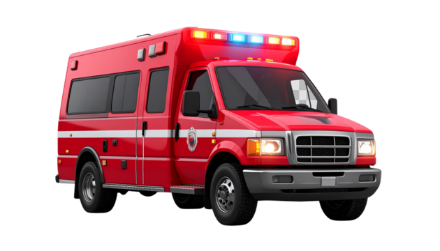 3D red emergency ambulance vehicle isolated PNG
