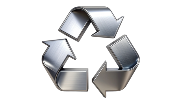 3D recycle icon with metallic finish isolated on white