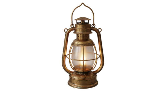  Vintage brass lantern isolated on transparent background