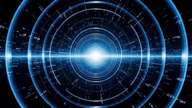 A futuristic visualization of technology and Artificial Intelligence advancement represented through dynamic data flow tunnels and circular energy streams Generative AI.