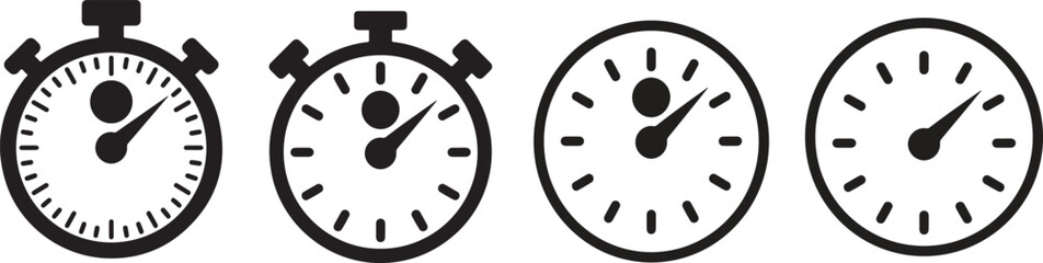 Stopwatch icon set vector graphics designs. Clocks icon collection design. Vector Time and Clock icons set.